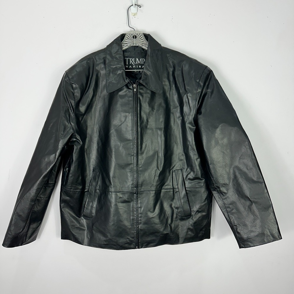 Leather Lambskin Jacket Vtg 90s Mens Large Black Grunge Alt Edgy Trump Marina
